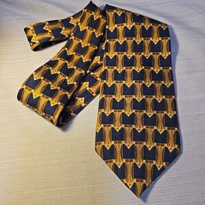 Emilio Grizante Firenze Milano Italian Silk Tie Navy Blue and Gold Vintage